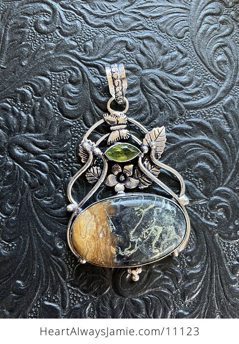 Fairy Themed Jasper with Pyrite and Faceted Green Gem Crystal Stone Pendant Charm - #AgpKPYm785o-6