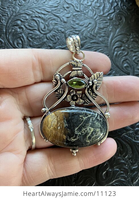 Fairy Themed Jasper with Pyrite and Faceted Green Gem Crystal Stone Pendant Charm - #AgpKPYm785o-2