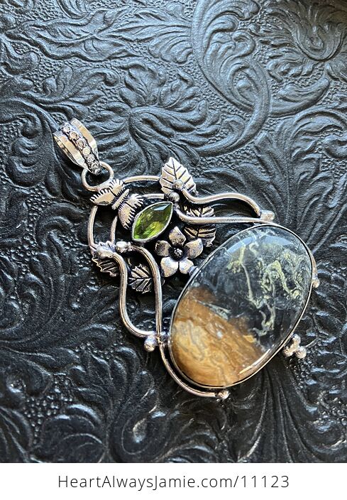 Fairy Themed Jasper with Pyrite and Faceted Green Gem Crystal Stone Pendant Charm - #AgpKPYm785o-7