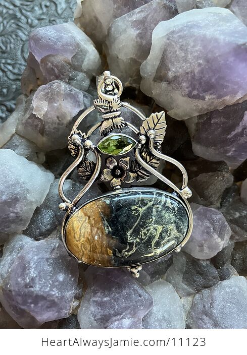 Fairy Themed Jasper with Pyrite and Faceted Green Gem Crystal Stone Pendant Charm - #AgpKPYm785o-1