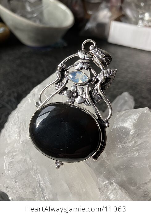 Fairy Themed Onyx and Faceted Opalite Crystal Stone Pendant Charm - #nWuZDozQcOc-2