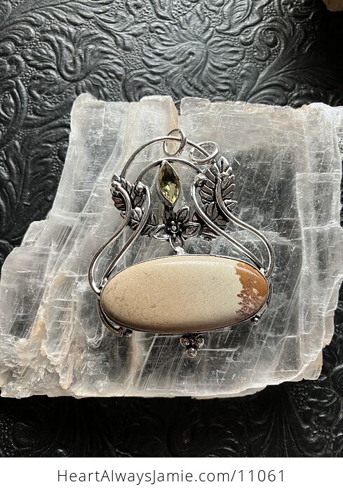 Fairy Themed Picture Jasper and Faceted Yellow Crystal Stone Pendant Charm - #tG8eXnpClZE-1