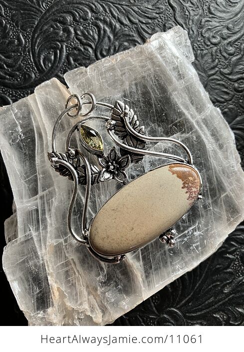 Fairy Themed Picture Jasper and Faceted Yellow Crystal Stone Pendant Charm - #tG8eXnpClZE-2