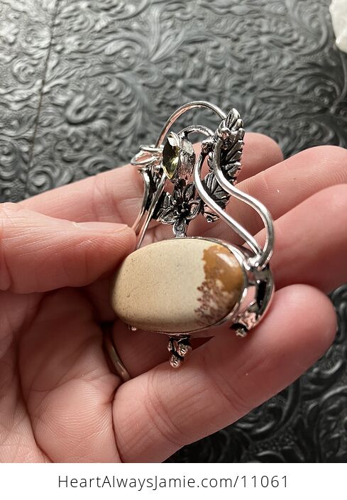 Fairy Themed Picture Jasper and Faceted Yellow Crystal Stone Pendant Charm - #tG8eXnpClZE-8