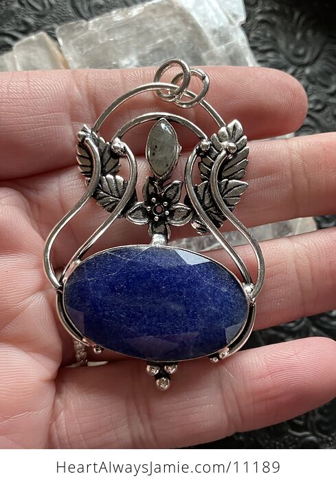 Fairy Themed Sapphire Blue Stone and Labradorite Crystal Pendant Charm - #1CmjHeIGLw8-3