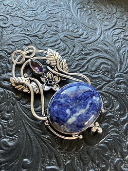 Fairy Themed Sodalite and Faceted Amethyst Gem Crystal Stone Pendant Charm #NdpFVi0tPGc