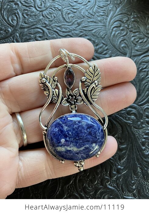 Fairy Themed Sodalite and Faceted Amethyst Gem Crystal Stone Pendant Charm - #NdpFVi0tPGc-2