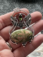 Fairy Themed Unakite and Faceted Peridot Gem Crystal Stone Pendant Charm #cy3eVcvQvlU