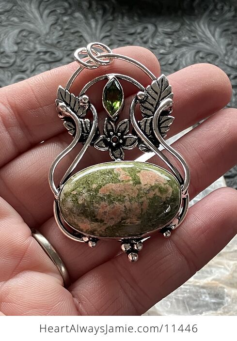 Fairy Themed Unakite and Faceted Peridot Gem Crystal Stone Pendant Charm - #cy3eVcvQvlU-1