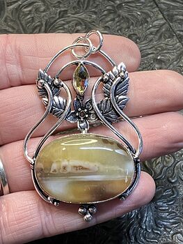 Fairy Themed Yellow Agate Pendant with Flower and Leaves #ZBLJzFC4ib0