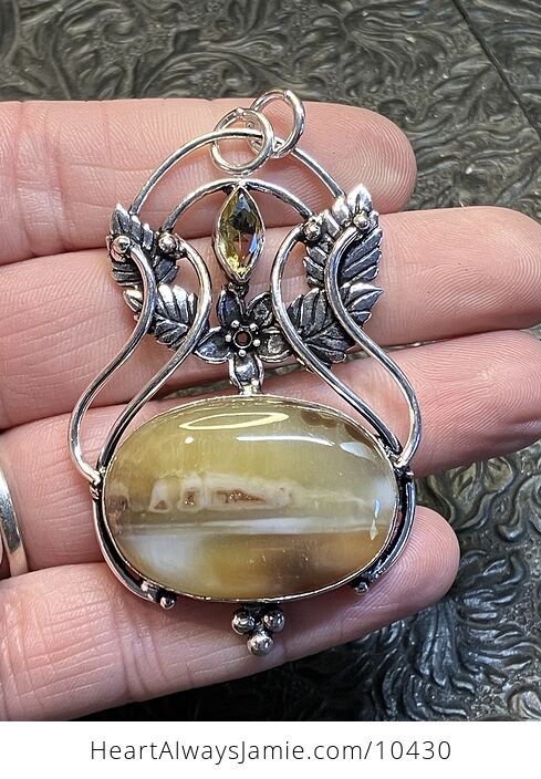 Fairy Themed Yellow Agate Pendant with Flower and Leaves - #ZBLJzFC4ib0-1