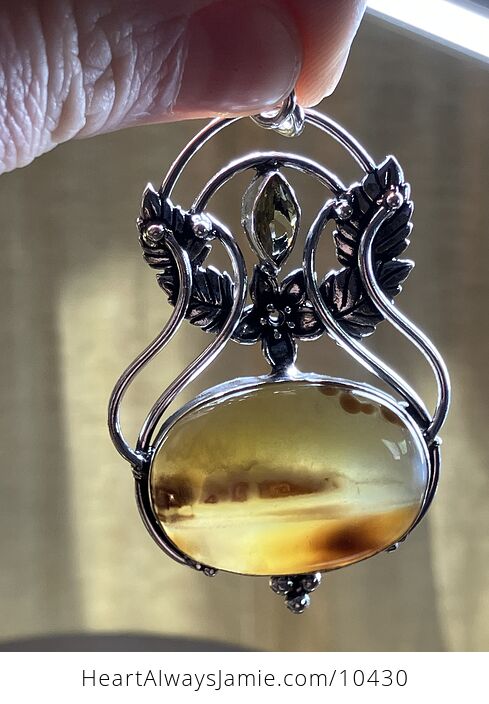 Fairy Themed Yellow Agate Pendant with Flower and Leaves - #ZBLJzFC4ib0-7