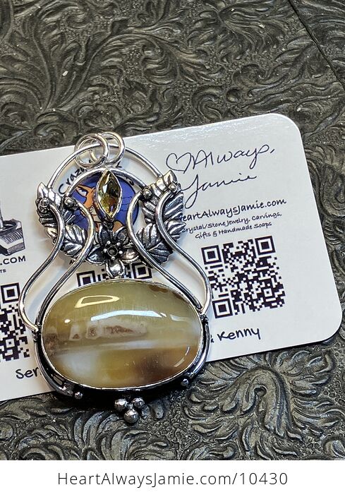 Fairy Themed Yellow Agate Pendant with Flower and Leaves - #ZBLJzFC4ib0-2
