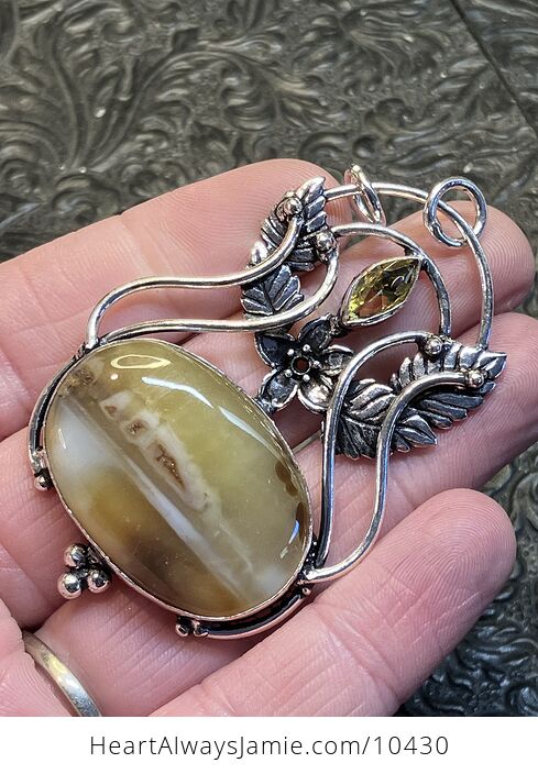 Fairy Themed Yellow Agate Pendant with Flower and Leaves - #ZBLJzFC4ib0-5