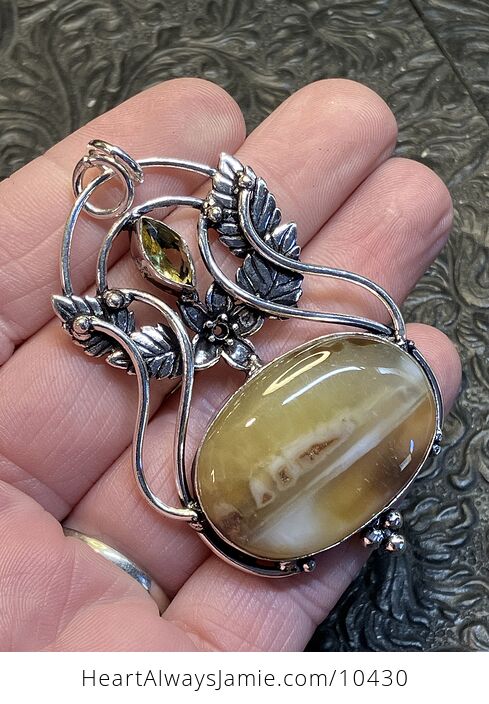 Fairy Themed Yellow Agate Pendant with Flower and Leaves - #ZBLJzFC4ib0-4