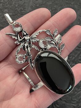 Fairy with a Black Stone and Faceted Gems Jewelry Crystal Pendant #sFZjsSmZm5E