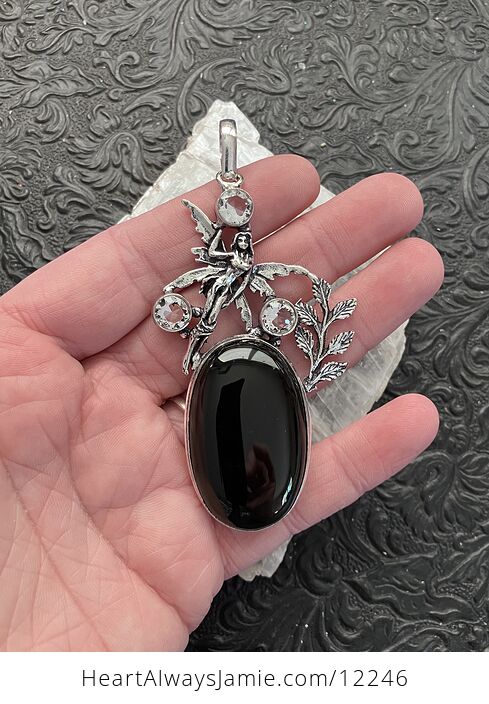 Fairy with a Black Stone and Faceted Gems Jewelry Crystal Pendant - #sFZjsSmZm5E-3