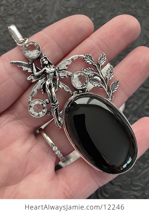 Fairy with a Black Stone and Faceted Gems Jewelry Crystal Pendant - #sFZjsSmZm5E-1