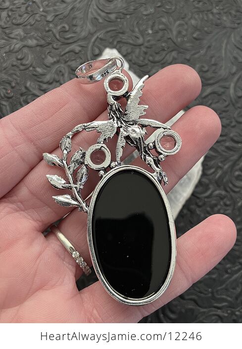 Fairy with a Black Stone and Faceted Gems Jewelry Crystal Pendant - #sFZjsSmZm5E-4