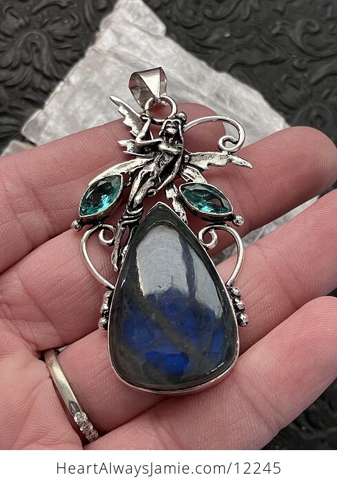 Fairy with a Natural Blue Flash Labradorite Stone and Faceted Gems Jewelry Crystal Pendant - #CJBpLA1WfKk-3