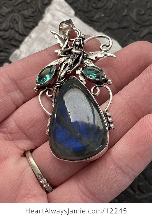 Fairy with a Natural Blue Flash Labradorite Stone and Faceted Gems Jewelry Crystal Pendant - #CJBpLA1WfKk-4