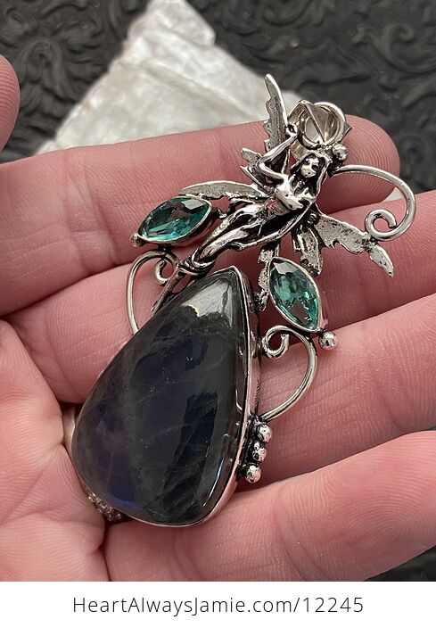 Fairy with a Natural Blue Flash Labradorite Stone and Faceted Gems Jewelry Crystal Pendant - #CJBpLA1WfKk-5