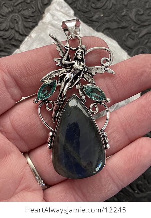 Fairy with a Natural Blue Flash Labradorite Stone and Faceted Gems Jewelry Crystal Pendant - #CJBpLA1WfKk-2