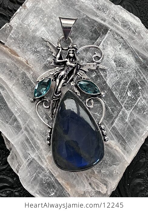 Fairy with a Natural Blue Flash Labradorite Stone and Faceted Gems Jewelry Crystal Pendant - #CJBpLA1WfKk-1