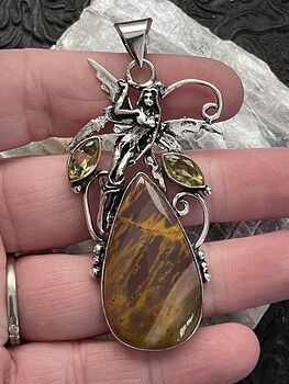 Fairy with a Natural Mookaite Jasper Stone and Faceted Yellow Gems Jewelry Crystal Pendant #gTfPMh2paig