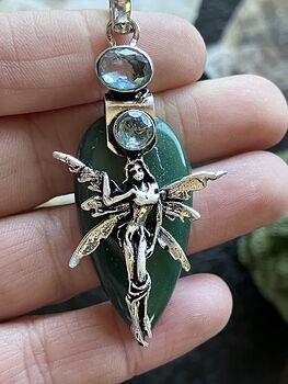 Fairy with a Nephrite Stone and Faceted Blue Gems Jewelry Crystal Pendant #wTWHx4HTUjc