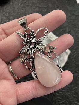 Fairy with a Pink Rose Quartz Stone and Faceted Morganite Gems Jewelry Crystal Pendant #RqOytrjwYvw