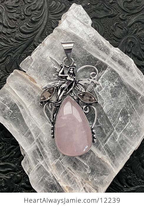 Fairy with a Pink Rose Quartz Stone and Faceted Morganite Gems Jewelry Crystal Pendant - #RqOytrjwYvw-3