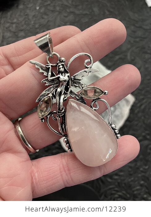 Fairy with a Pink Rose Quartz Stone and Faceted Morganite Gems Jewelry Crystal Pendant - #RqOytrjwYvw-1