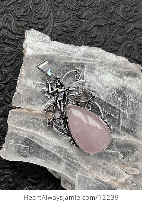 Fairy with a Pink Rose Quartz Stone and Faceted Morganite Gems Jewelry Crystal Pendant - #RqOytrjwYvw-4