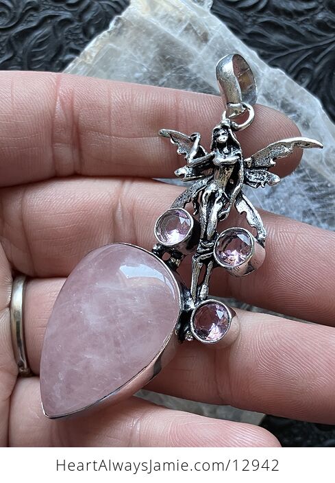 Fairy with Rose Quartz and Faceted Gems Pendant Jewelry Crystal - #q3EI94uN4lU-4