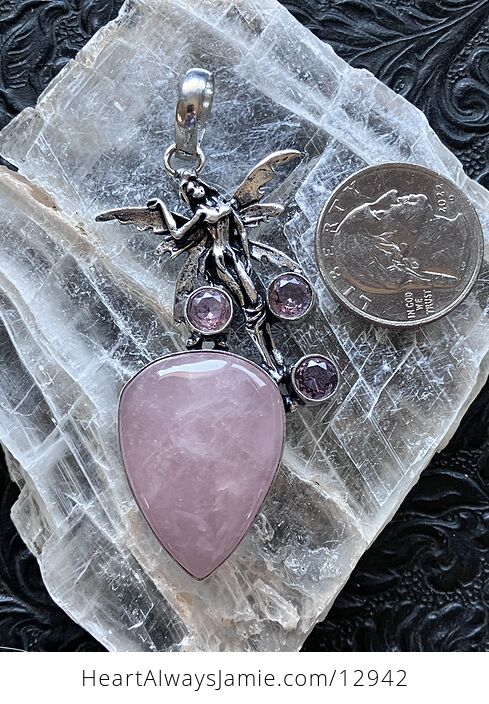 Fairy with Rose Quartz and Faceted Gems Pendant Jewelry Crystal - #q3EI94uN4lU-7