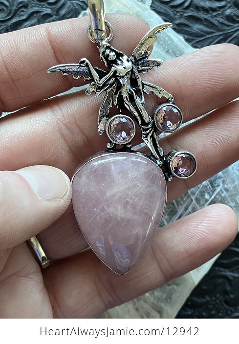 Fairy with Rose Quartz and Faceted Gems Pendant Jewelry Crystal - #q3EI94uN4lU-2