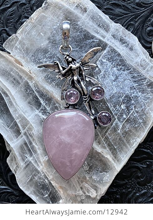 Fairy with Rose Quartz and Faceted Gems Pendant Jewelry Crystal - #q3EI94uN4lU-6