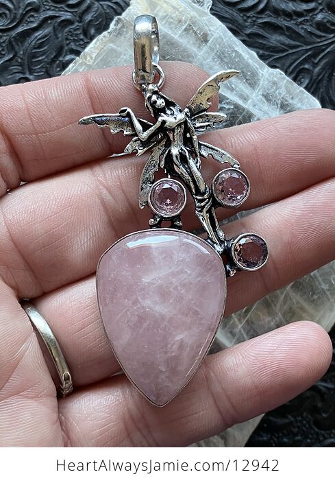 Fairy with Rose Quartz and Faceted Gems Pendant Jewelry Crystal - #q3EI94uN4lU-1