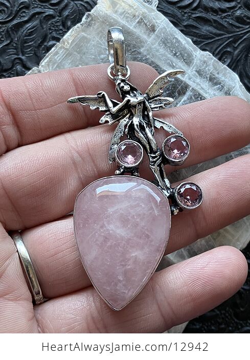 Fairy with Rose Quartz and Faceted Gems Pendant Jewelry Crystal - #q3EI94uN4lU-3