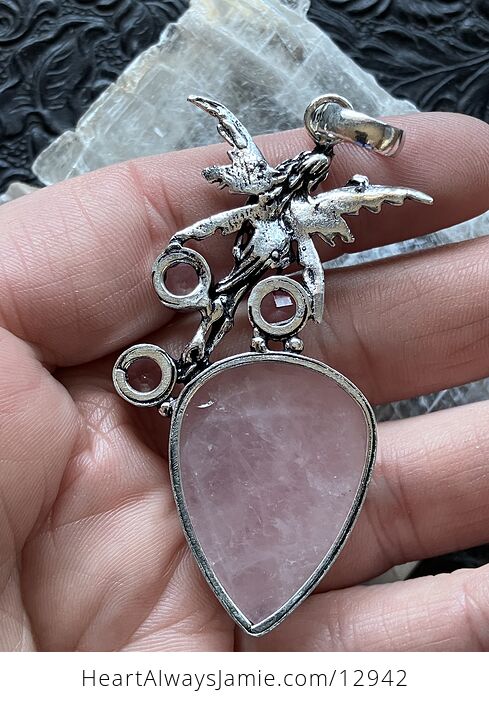 Fairy with Rose Quartz and Faceted Gems Pendant Jewelry Crystal - #q3EI94uN4lU-5