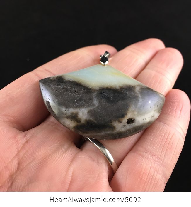 Fan Shaped Amazonite Jasper Stone Jewelry Pendant - #Ytnv6NLLrJk-2