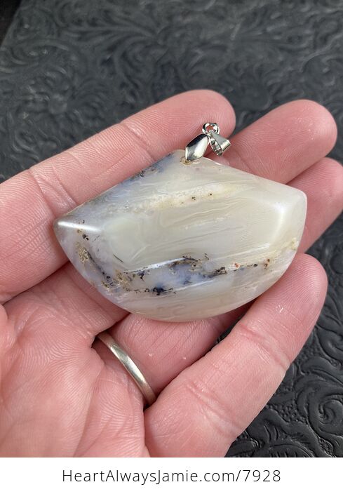 Fan Shaped Beige Dendrite Natural Agate Stone Pendant Jewelry - #T676JDVmAq8-3