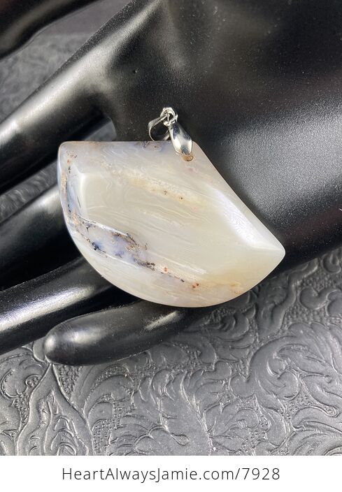 Fan Shaped Beige Dendrite Natural Agate Stone Pendant Jewelry - #T676JDVmAq8-7