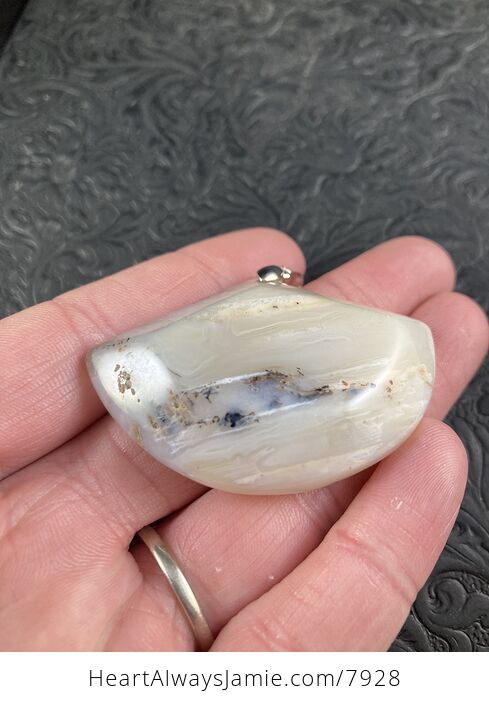Fan Shaped Beige Dendrite Natural Agate Stone Pendant Jewelry - #T676JDVmAq8-4