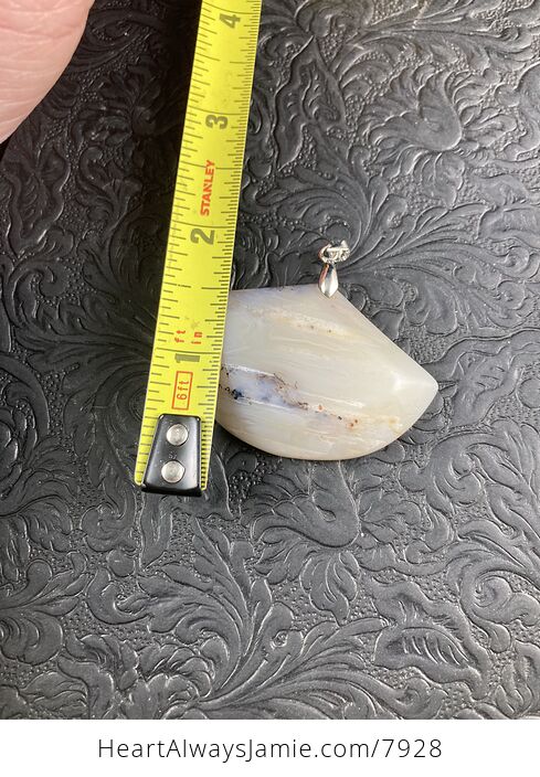 Fan Shaped Beige Dendrite Natural Agate Stone Pendant Jewelry - #T676JDVmAq8-2