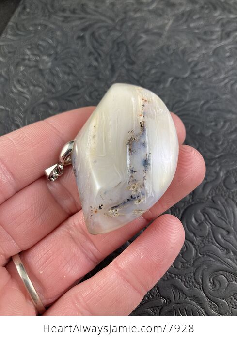 Fan Shaped Beige Dendrite Natural Agate Stone Pendant Jewelry - #T676JDVmAq8-6