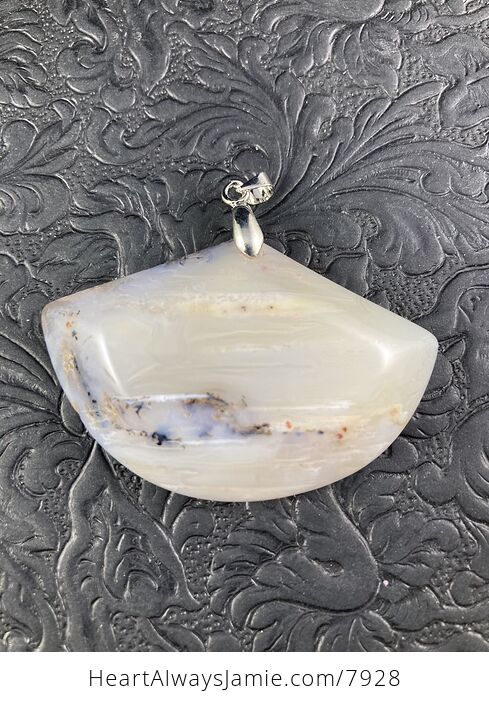 Fan Shaped Beige Dendrite Natural Agate Stone Pendant Jewelry - #T676JDVmAq8-1
