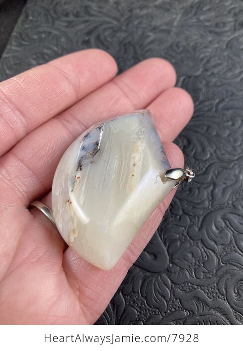 Fan Shaped Beige Dendrite Natural Agate Stone Pendant Jewelry - #T676JDVmAq8-5