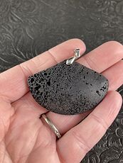 Fan Shaped Black Lava Rock Vesuvianite Pendant Stone Jewelry #Cy2Lhfesyzk